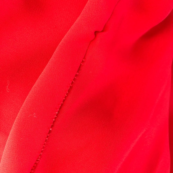 Vintage Red Chiffon Blouse Pleated Mock Neck Size 18 - Picture 6 of 12